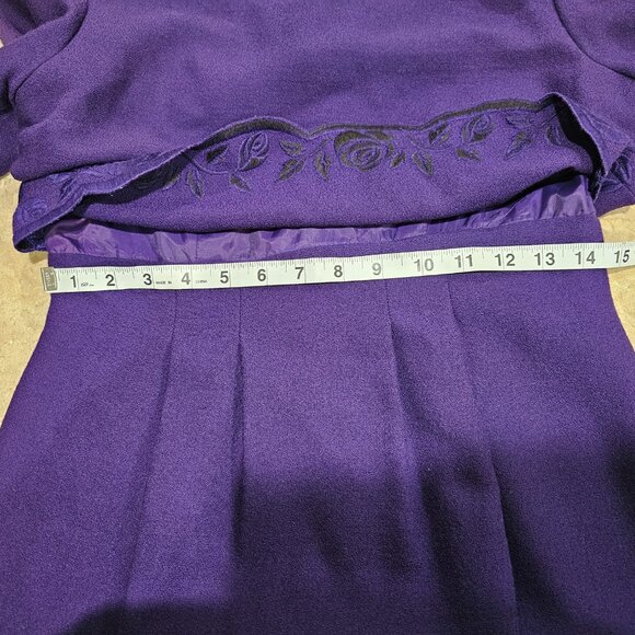 Vintage Women's Talbots Petites Wool Embroidered Dress Dark Purple 6 Made in USA - Picture 4 of 5